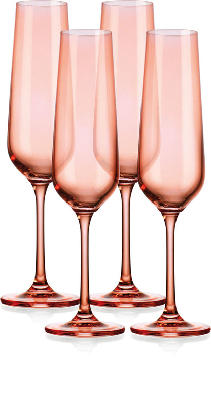 Set of Four Translucent Blush Champagne Flutes