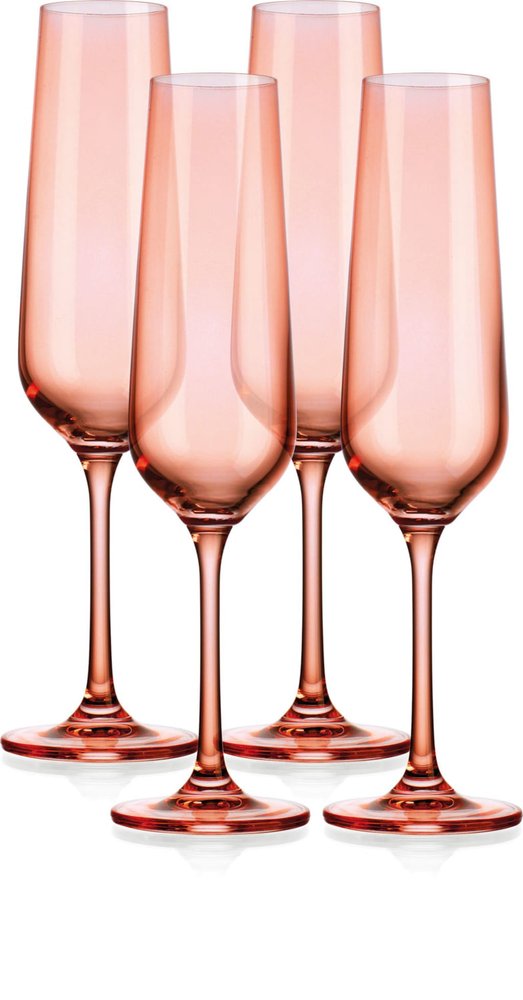 Set of Four Coral Crystal Narrow Stemmed Champagne Flutes HomeRoots