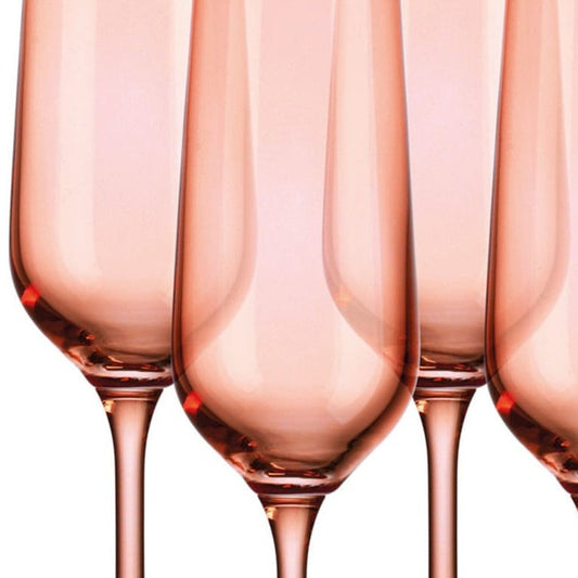 Set of Four Coral Crystal Narrow Stemmed Champagne Flutes HomeRoots
