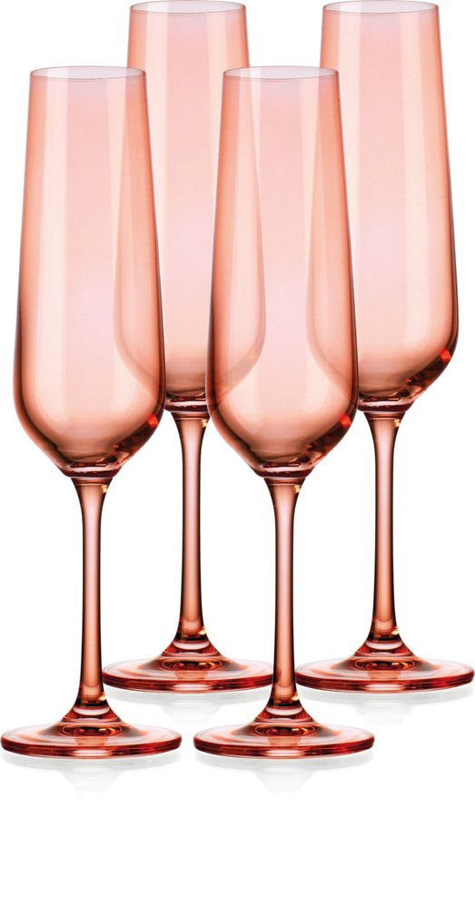 Set of Four Coral Crystal Narrow Stemmed Champagne Flutes HomeRoots