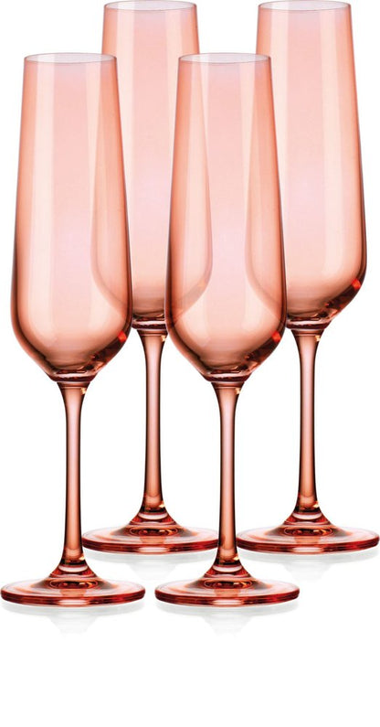 Set of Four Coral Crystal Narrow Stemmed Champagne Flutes HomeRoots