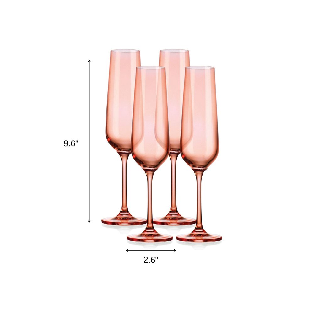 Set of Four Coral Crystal Narrow Stemmed Champagne Flutes HomeRoots