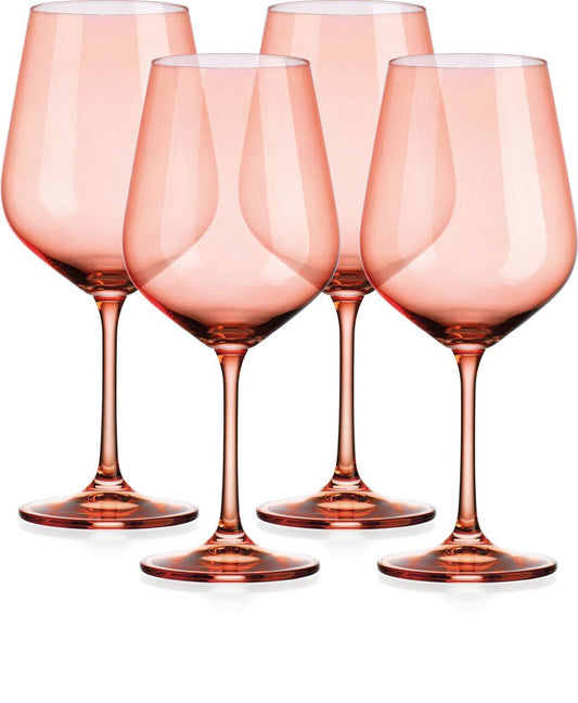 Set of Four Coral Crystal Balloon Bowl Stemmed Red Wine Glass HomeRoots