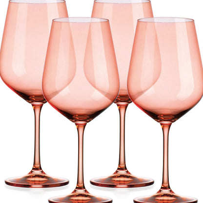 Set of Four Translucent Blush coral Large Wine Glasses