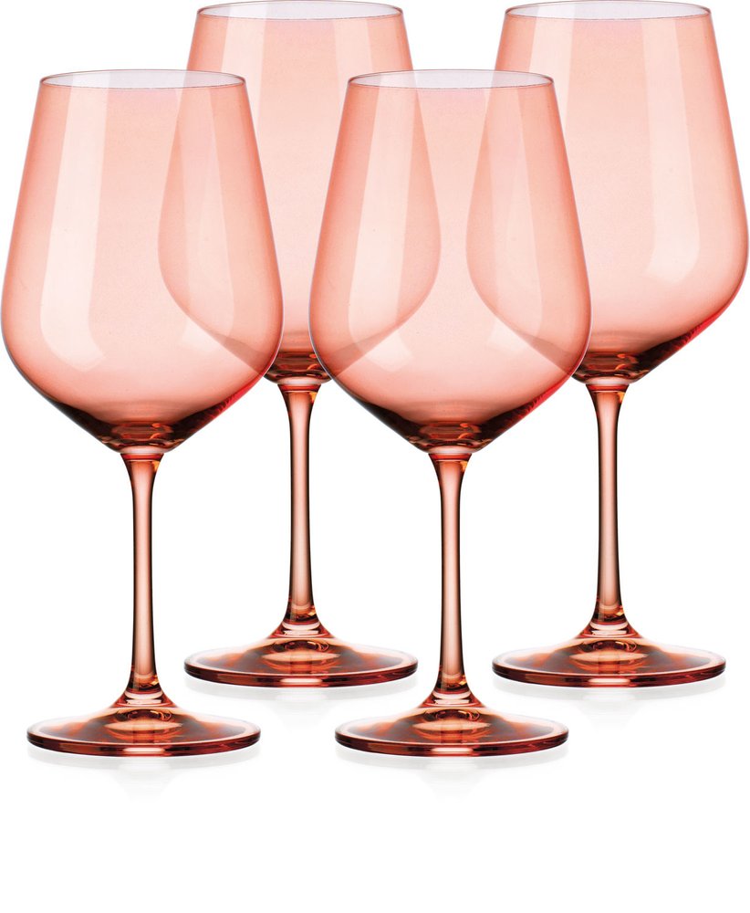 Set of Four Coral Crystal Balloon Bowl Stemmed Red Wine Glass HomeRoots