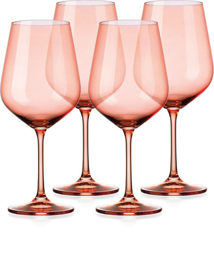 Set of Four Coral Crystal Balloon Bowl Stemmed Red Wine Glass HomeRoots