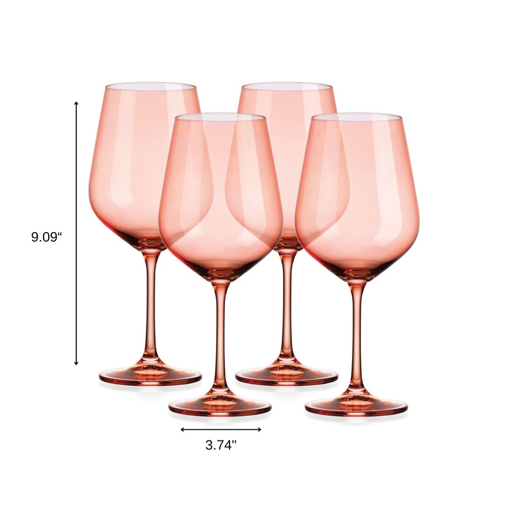 Set of Four Coral Crystal Balloon Bowl Stemmed Red Wine Glass HomeRoots