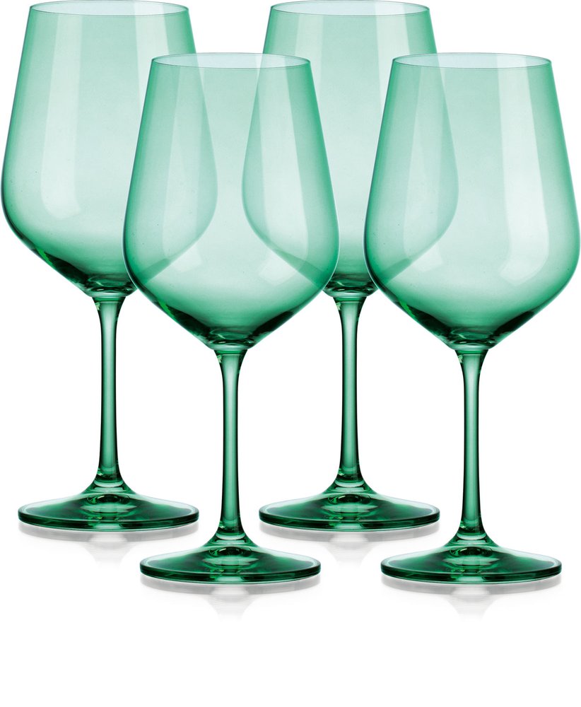 Set of Four Green Crystal Balloon Bowl Stemmed Red Wine Glass HomeRoots