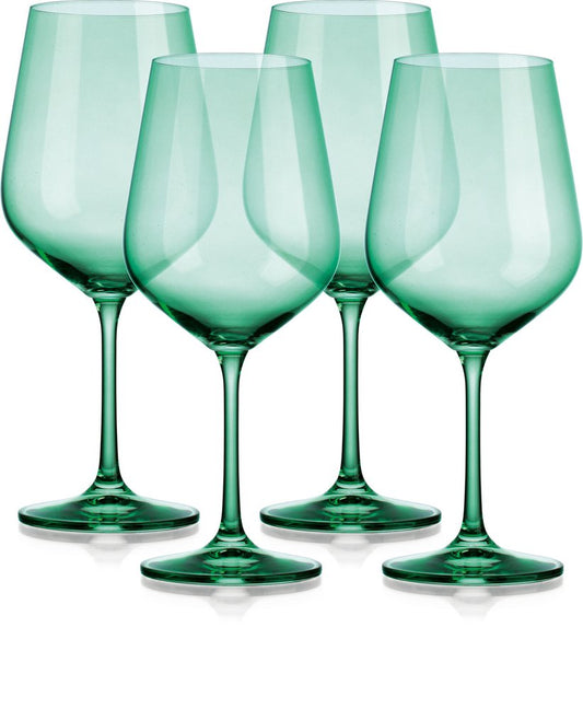 Set of Four Green Crystal Balloon Bowl Stemmed Red Wine Glass HomeRoots