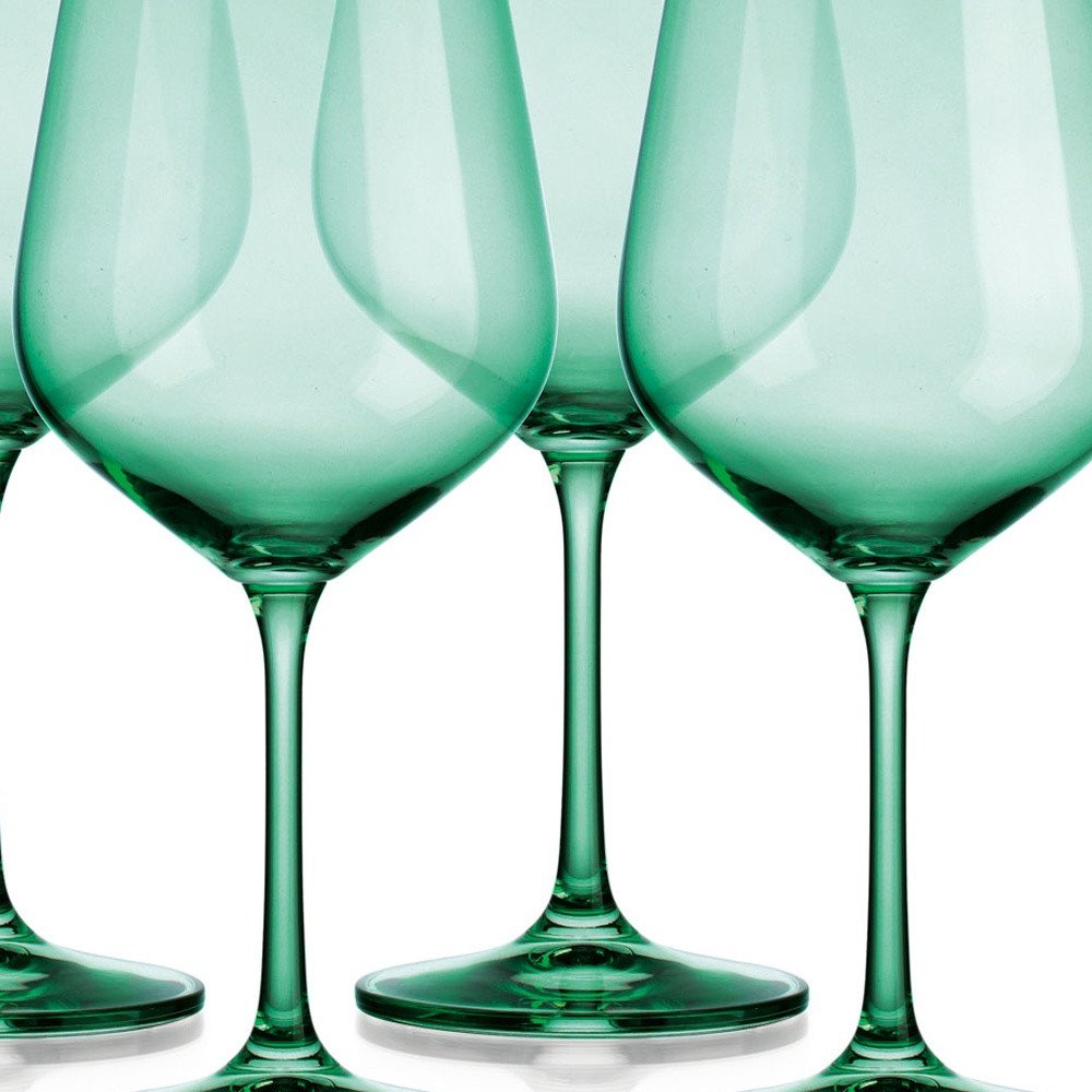 Set of Four Green Crystal Balloon Bowl Stemmed Red Wine Glass HomeRoots