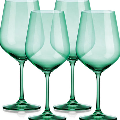 Set of Four Translucent Pale Green Large Wine Glasses