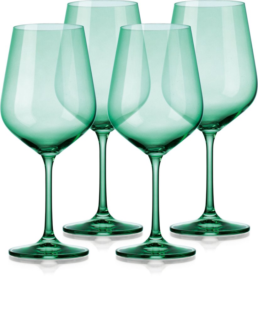 Set of Four Green Crystal Balloon Bowl Stemmed Red Wine Glass HomeRoots
