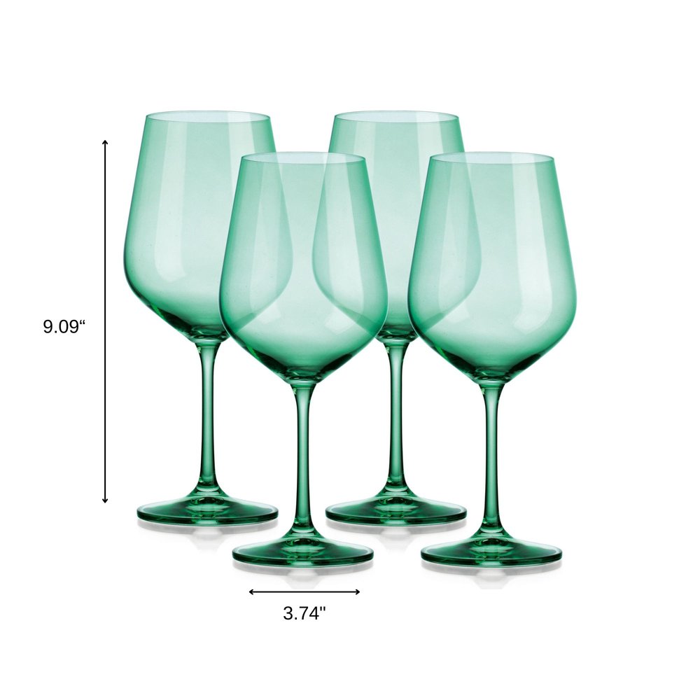Set of Four Green Crystal Balloon Bowl Stemmed Red Wine Glass HomeRoots