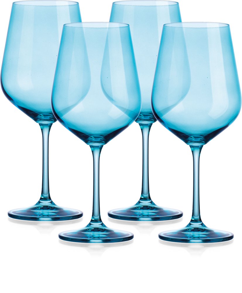 Set of Four Blue Crystal Balloon Bowl Stemmed Red Wine Glass HomeRoots