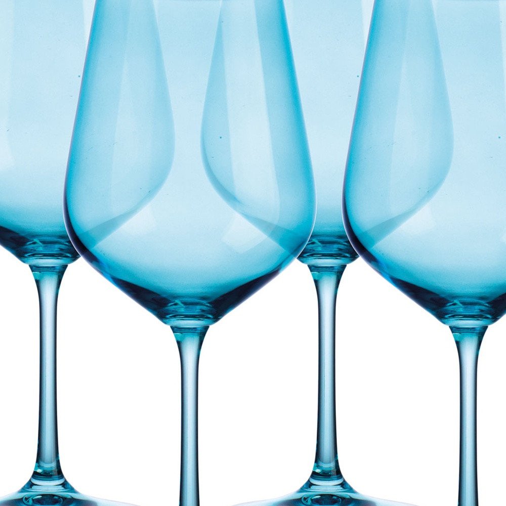 Set of Four Blue Crystal Balloon Bowl Stemmed Red Wine Glass HomeRoots