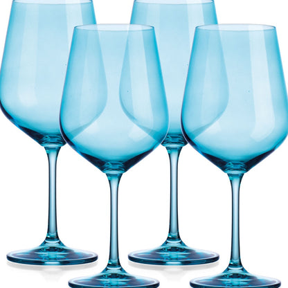 Set of Four Translucent Aqua Blue Large Wine Glasses