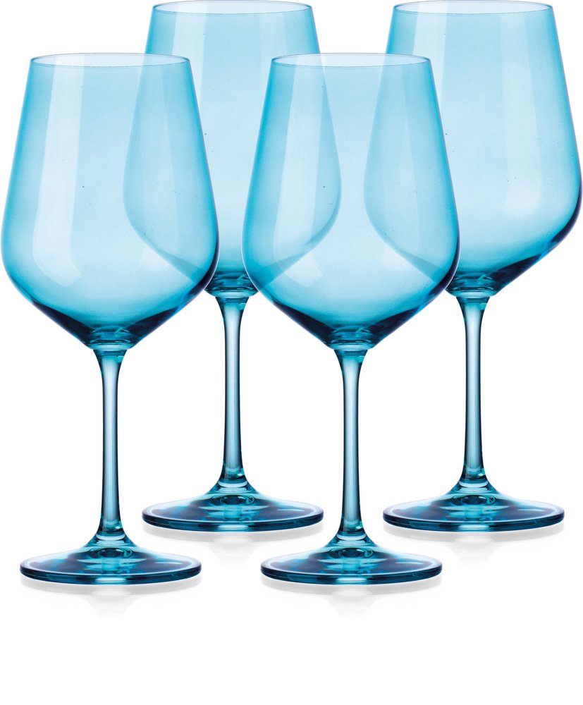 Set of Four Blue Crystal Balloon Bowl Stemmed Red Wine Glass HomeRoots