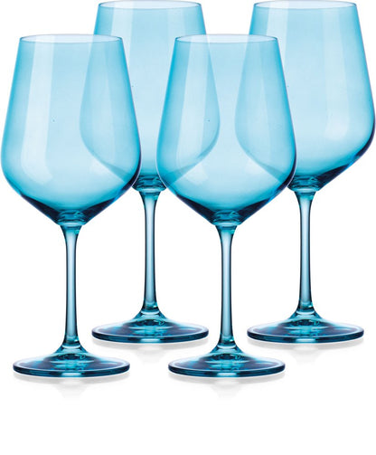 Set of Four Blue Crystal Balloon Bowl Stemmed Red Wine Glass HomeRoots