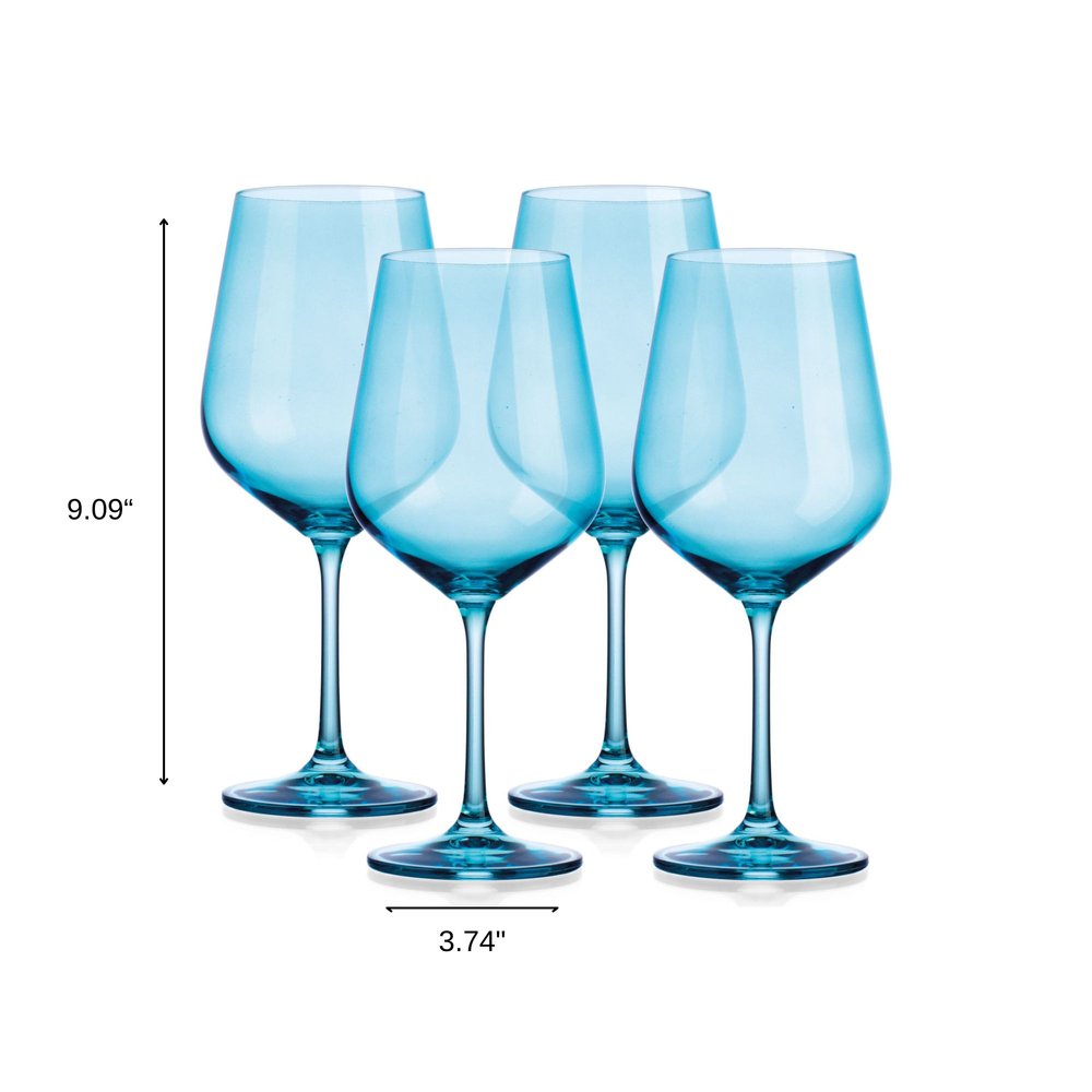 Set of Four Blue Crystal Balloon Bowl Stemmed Red Wine Glass HomeRoots