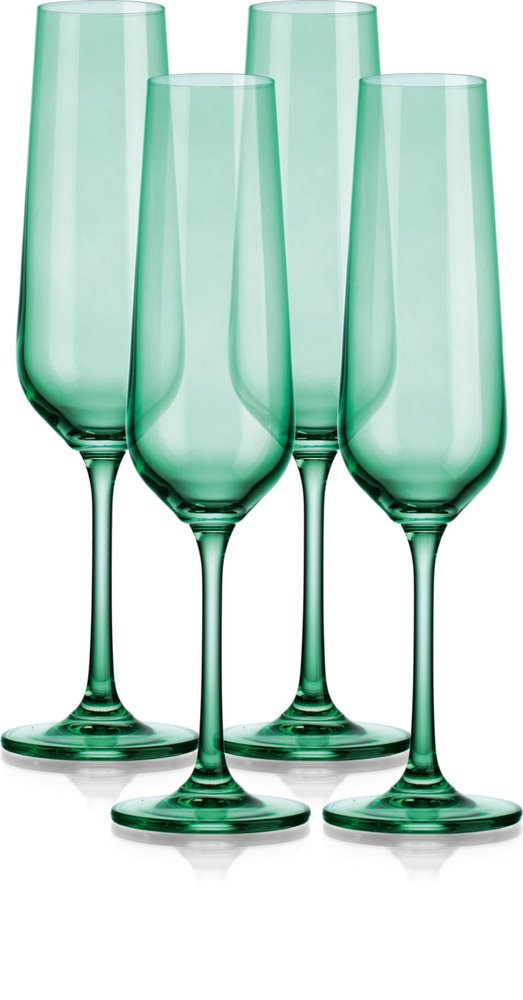 Set of Four Green Crystal Narrowing Shape Stemmed Flute HomeRoots
