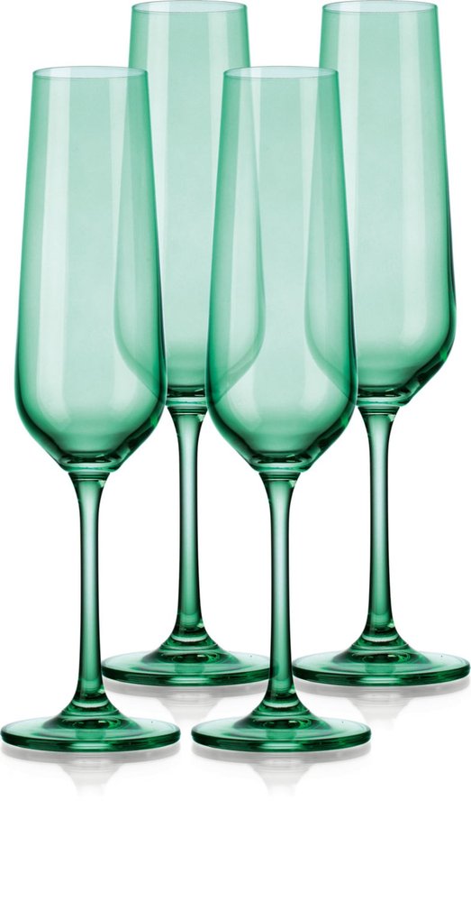 Set of Four Green Crystal Narrowing Shape Stemmed Flute HomeRoots