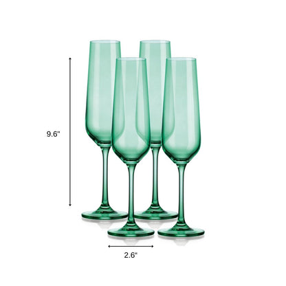 Set of Four Green Crystal Narrowing Shape Stemmed Flute HomeRoots