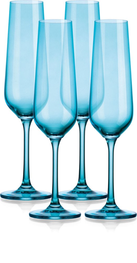 Set of Four Blue Crystal Straight Shape Stemmed Flute