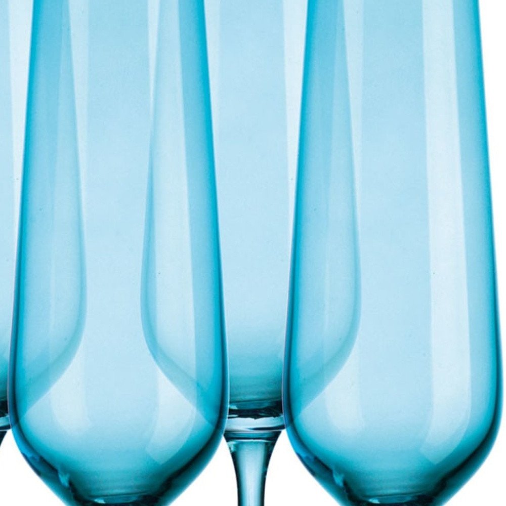 Set of Four Blue Crystal Straight Shape Stemmed Flute — view 2