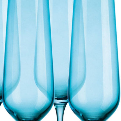 Set of Four Blue Crystal Straight Shape Stemmed Flute