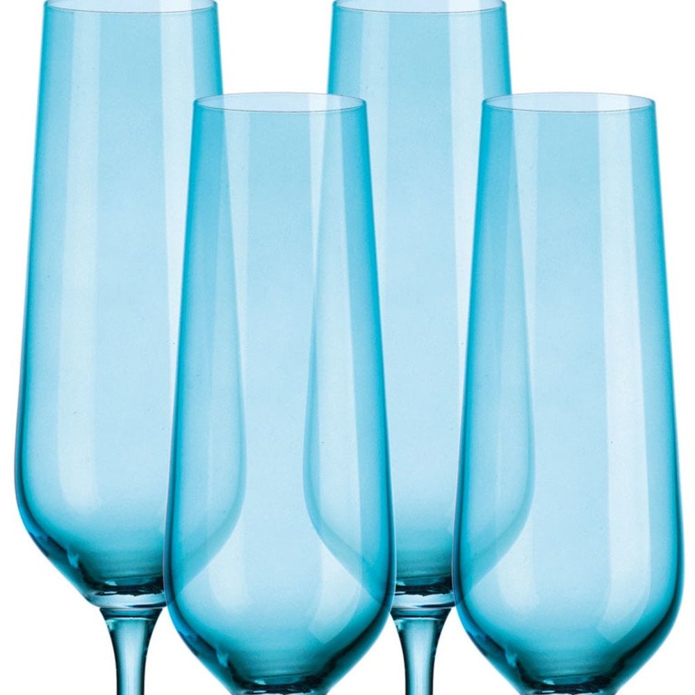 Set of Four Blue Crystal Straight Shape Stemmed Flute — view 3