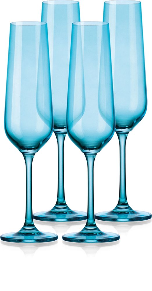 Set of Four Blue Crystal Straight Shape Stemmed Flute