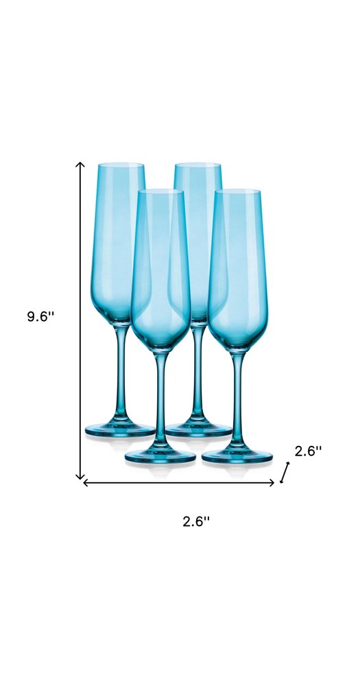 Set of Four Blue Crystal Straight Shape Stemmed Flute — view 5