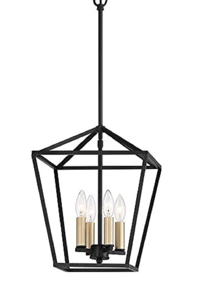 Black And Gold Kitchen Island Four Light Metal Dimmable Chandelier With Black Shades — view 5