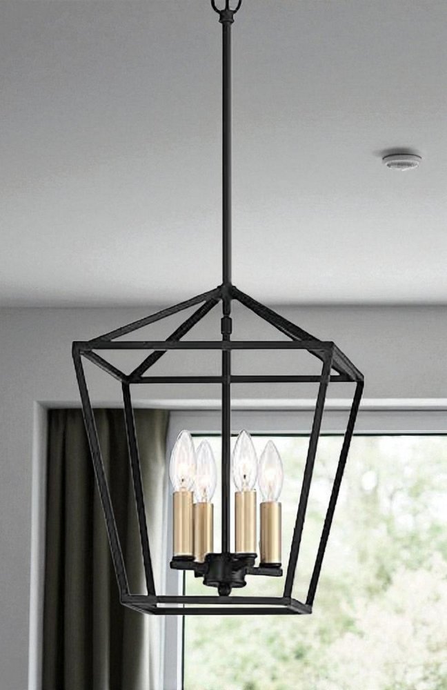 Black And Gold Kitchen Island Four Light Metal Dimmable Chandelier With Black Shades — view 8