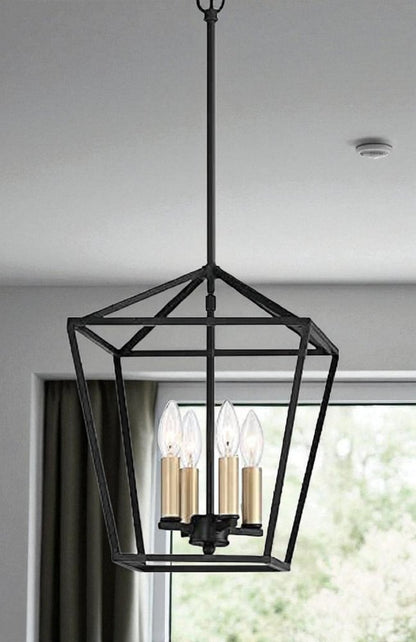 Black And Gold Kitchen Island Four Light Metal Dimmable Chandelier With Black Shades