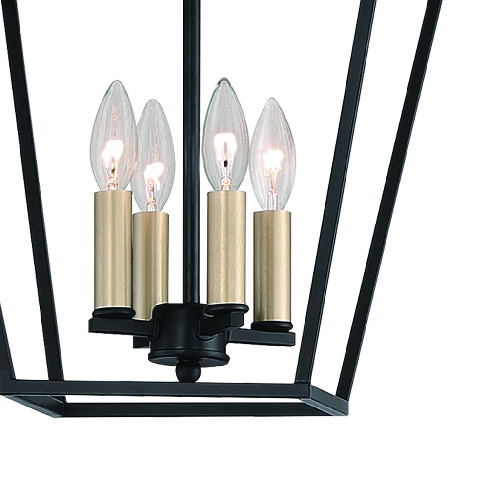 Black And Gold Kitchen Island Four Light Metal Dimmable Chandelier With Black Shades — view 2