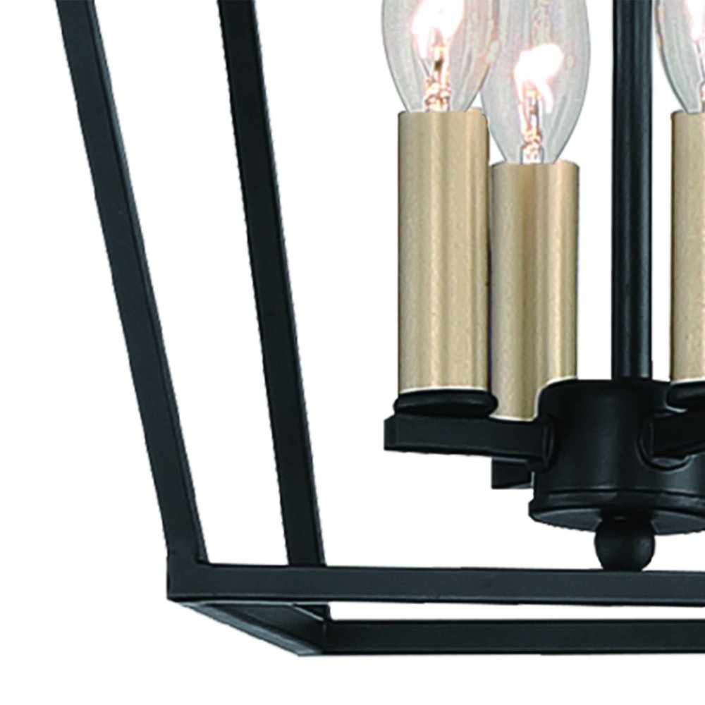 Black And Gold Kitchen Island Four Light Metal Dimmable Chandelier With Black Shades — view 4