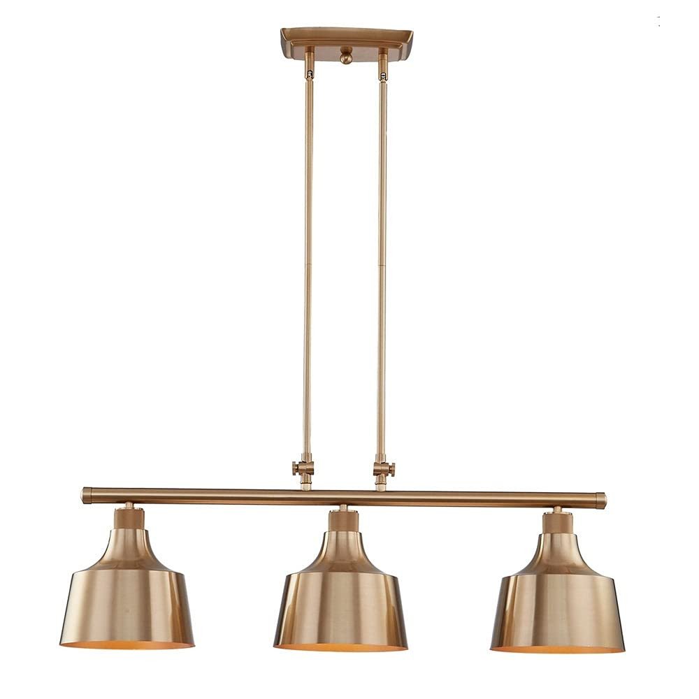 Gold Kitchen Island Three Light Metal Dimmable Chandelier With Gold Shades — view 1