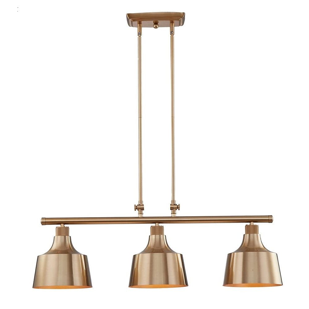 Gold Kitchen Island Three Light Metal Dimmable Chandelier With Gold Shades — view 2