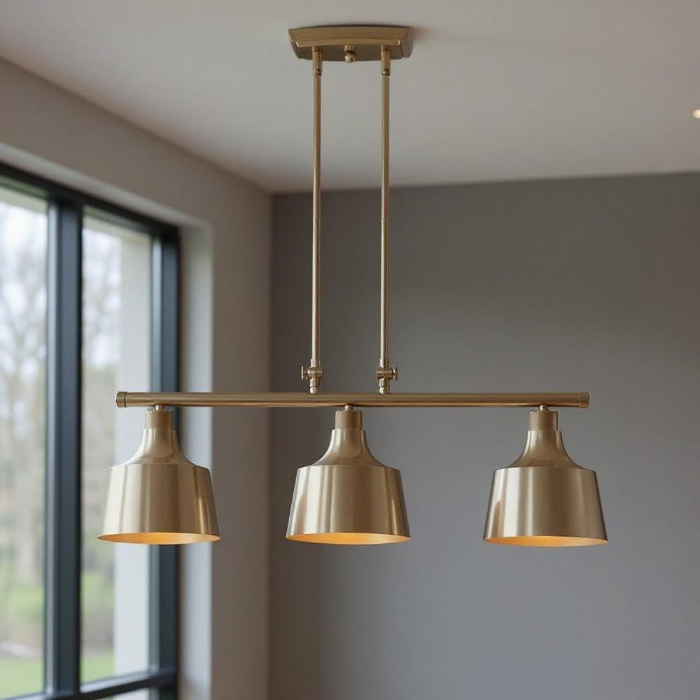 Gold Kitchen Island Three Light Metal Dimmable Chandelier With Gold Shades — view 4