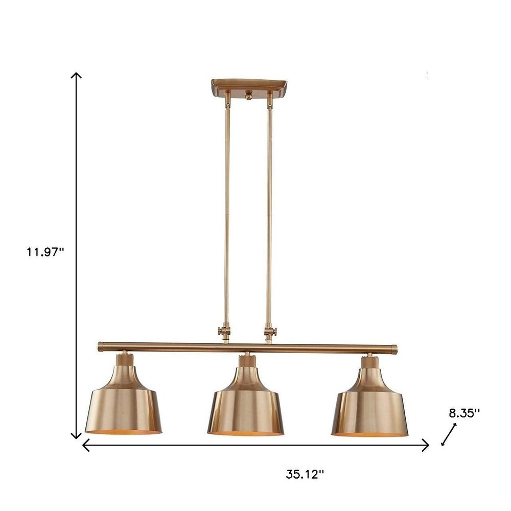 Gold Kitchen Island Three Light Metal Dimmable Chandelier With Gold Shades — view 5