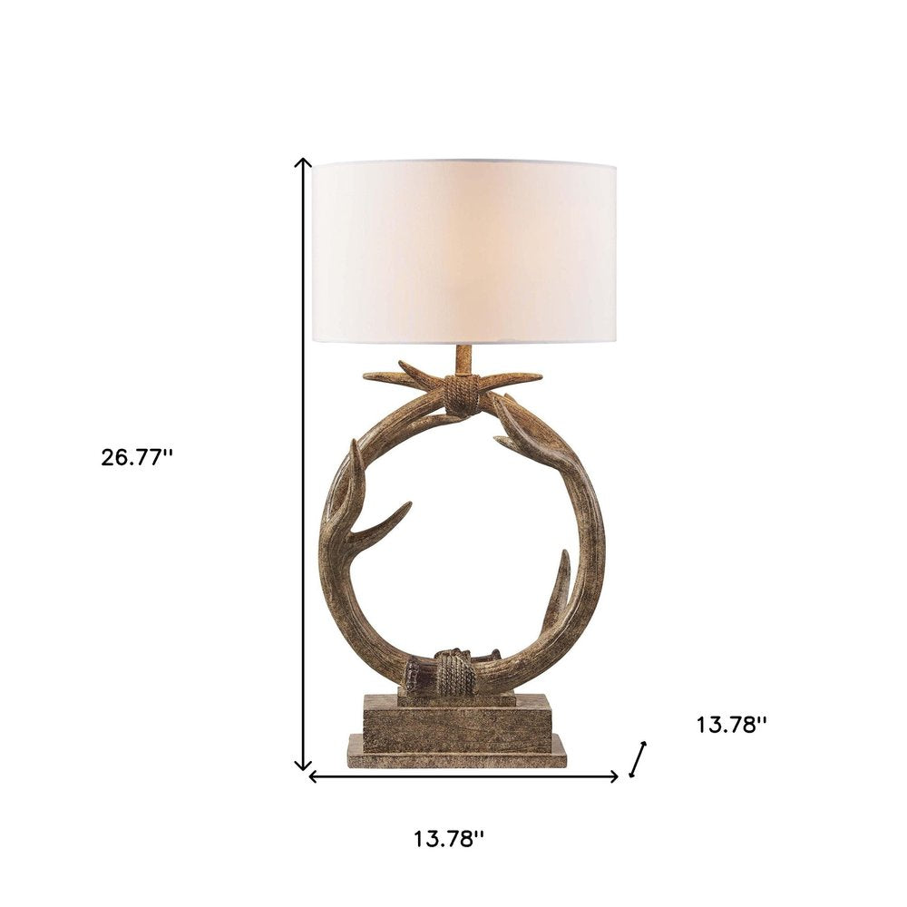 27" Brown Rustic Faux Antlers Table Lamp With White Drum Shade — view 3
