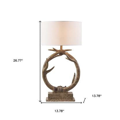 27" Brown Rustic Faux Antlers Table Lamp With White Drum Shade HomeRoots