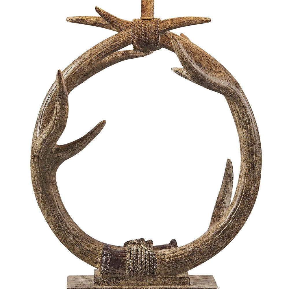 27" Brown Rustic Faux Antlers Table Lamp With White Drum Shade HomeRoots