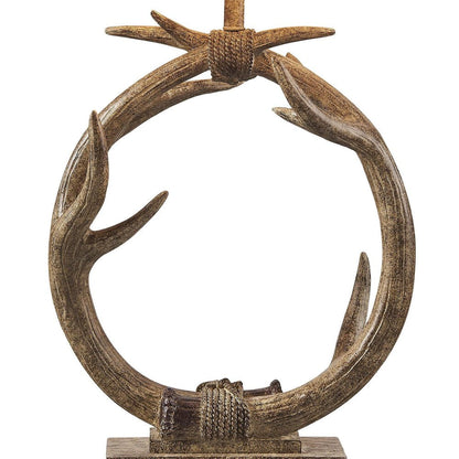 27" Brown Rustic Faux Antlers Table Lamp With White Drum Shade HomeRoots