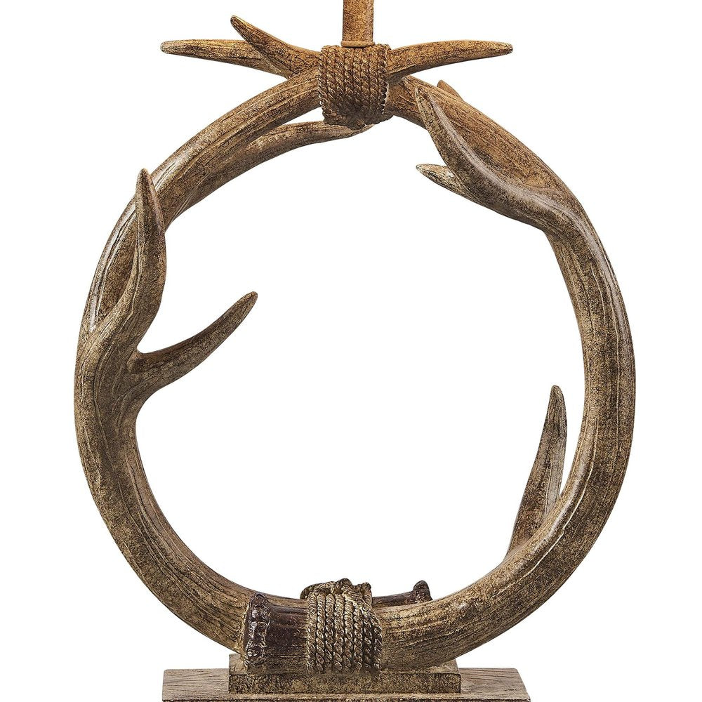 27" Brown Rustic Faux Antlers Table Lamp With White Drum Shade HomeRoots