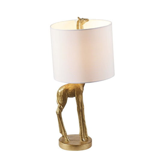 17" Gold Textured Giraffe Table Lamp With White Drum Shade HomeRoots