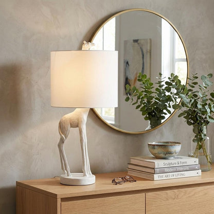 17" White Textured Giraffe Table Lamp With White Drum Shade HomeRoots