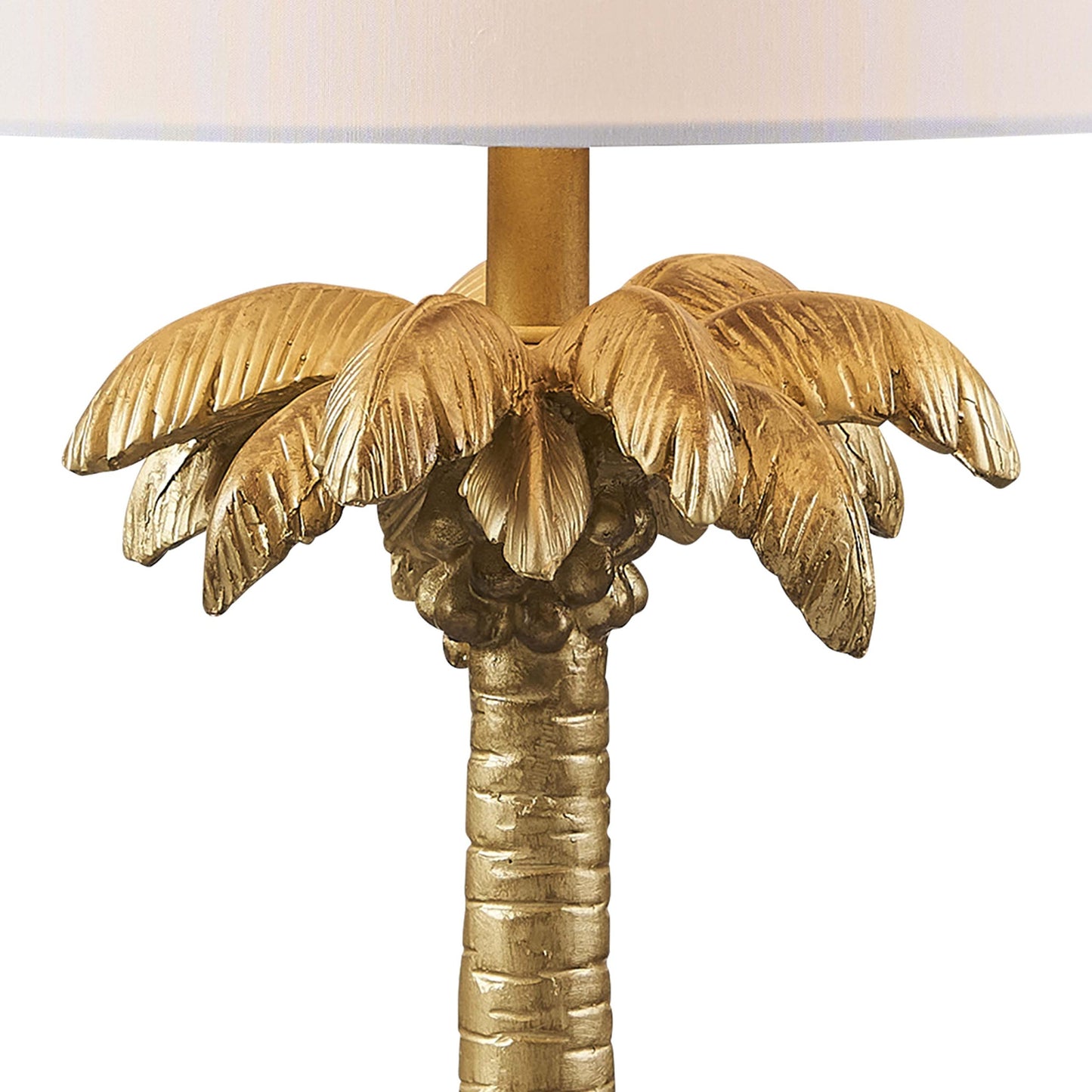 22" Gold Tropical Coconut Tree Table Lamp With White Drum Shade