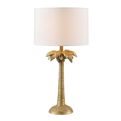 22" Gold Tropical Coconut Tree Table Lamp With White Drum Shade